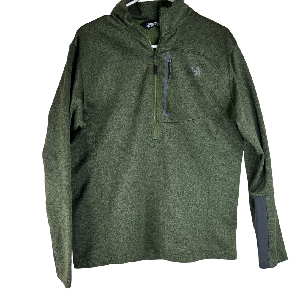 The North Face Pullover Mens Large Green Heathered Fleece 1/4 Zip Jacket CUG0
